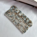 Elegant marble-patterned acetate hair comb with wide teeth for curly hair styling - Grey Blue Floral