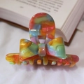Colorful marble pattern acetate hair claw clip with a sweet French bow design - Multicolor