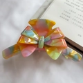 French acetate bow hair claw clip with colorful marble pattern and vibrant shades - Multicolor
