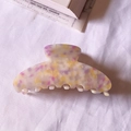 Pince à cheveux en acétate à motif floral blanc et violet pour cheveux épais de femmes - Petit Floral Jaune