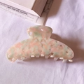 Pince à cheveux en acétate fleurie aux tons pêche rose et vert menthe marbré - Petit Floral Rose