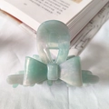 Elegant mint green bow hair claw clip in acetate with pearlescent texture finish - Teal New Color