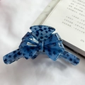 French acetate bow hair claw clip in dark blue marble pattern for thick hair - Star Blue