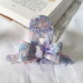 French style bow hair claw in purple marble acetate finish with elegant textures - Blue Floral New Color