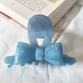 Elegant light blue acetate hair claw clip with bow design and pearlescent marble texture - Sky Blue New Color