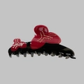 Grande molletta per capelli in acetato nero con fiori rossi e strass brillanti - Base Nera Fiore Rosso / Borgogna