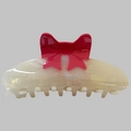 Eleganter Haarklammer aus Acetat in Creme mit roter 3D-Schleife für dicke Haare - Cream Red Bowknot Style (QD209) / Meerjungfrau Weiß