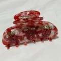 Molla per capelli a fragola in acrilico marmorizzato con strass rossi stile francese - Rosso