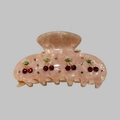 Pinza de pelo de acetato rosa con cerezas de diamantes de imitación y detalles dorados - Rosa Floral
