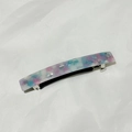 Pasador de pelo rectangular de acetato con patrón de terrazo colorido en tela blanca - Floral Azul Rosa