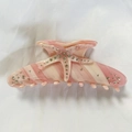 Pince à cheveux élégante en acétate à rayures rose et blanc avec étoile de mer et strass - Rose Rayé