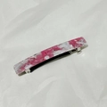 Pink and white marble acetate spring hair clip with silver metal base for women - Pink and White Floral