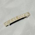 Rectangle acetate barrette in cream white marble finish with silver metal spring clip - Shell White Floral