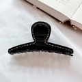 Glossy black acetate hair claw clip with crystal rhinestones for thick hair French style - Black