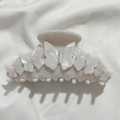 Elegant cream-colored butterfly hair claw clip with rhinestones and acetate pearl texture - White Floral
