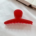 French vintage large red acetate hair claw clip with rhinestones for elegant styling - Red