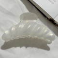 Large white pearlescent hair claw clip with rainbow iridescent finish for long hair updo - White