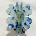 French style acetate clover hair claw clip in blue floral pattern with gold spring - Butterfly Design / Peacock Green (Blue White Marble)