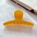 French vintage yellow acetate hair claw clip with rhinestones and large metal spring - Yellow