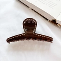 French vintage dark brown tortoiseshell hair claw clip with rhinestones for women - Light Coffee