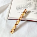 Barrette à cheveux minimaliste en acétate avec motif à damier ambre et pince en métal - Carreaux Bruns 10cm