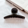 French vintage dark brown tortoiseshell hair claw clip with rhinestones in shiny finish - Dark Coffee
