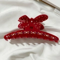 Grande molletta per capelli a farfalla rossa con strass e perle per acconciature - Rosso Scuro