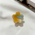 Mini pearlescent acetate flower hair claw clip in yellow, light blue, and pink mix - Multicolor