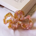 Molla per capelli in acetato stile francese con motivo tartarugato rosa e giallo - Stampa Floreale Giallo-Rosa