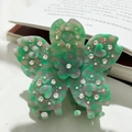 Pince à cheveux fleur de cerisier en acétate vert et violet avec détails cœur en strass - Set Fleur Verte