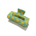 Detailed view of yellow and cyan checkered hair claw clip with glossy finish - Yellow Plaid