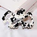 Pinza per capelli in acetato con elegante motivo a marmo bianco e nero e design geometrico - Floreale Bianco Mucca