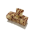 Detailed macro shot of the brown and beige checkerboard acetate hair claw clip pattern - Brown Small Grid