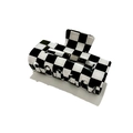 Checkerboard black and white hair claw clip with glossy resin finish for thick hair - Black and White Plaid