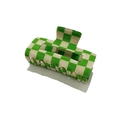 Green and white checkered hair claw clip with vintage French design for women hair styling - Green Plaid