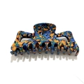 Pince à cheveux de 13 cm avec texture abstraite colorée pour cheveux épais - Fleurs Jaune Bleu