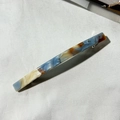 French style hair clip with blue marble pattern acetate finish on a silver metal spring - Sea Salt