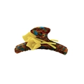 Pinza per capelli francese in acetato con motivo tartarugato e fiori gialli decorati - Ambra Tartarugata