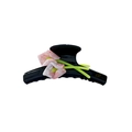 Pinza per capelli nera in acetato con tulipani in marmo rosa e steli verdi - Tulipano Nero