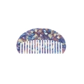 French vintage half-moon acetate hair comb with colorful purple and blue mosaic patterns - Blue Purple Floral