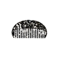 French vintage half-moon acetate hair comb in black and white marble tortoiseshell pattern - Small Black Floral