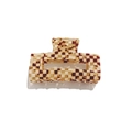 French hollow square hair claw clip featuring classic brown and cream checkerboard pattern - Brown Grid