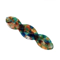 French vintage acetic acid twist hair clip with colorful marble pattern and 3D wave structure - Green Floral