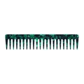 Peigne à cheveux à dents larges au fini acétate à motif marbre vert foncé vintage - Fleuri Vert