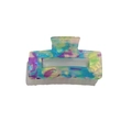 Rectangular hollow PVC hair claw clip featuring a colorful marble texture in purple and blue - Emerald Green Floral