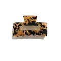 Geometric hollow rectangular hair claw clip with amber marble texture for women - Yellow Pink Floral