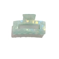 Hollow rectangular mint green hair claw clip with a pearlescent iridescent finish - Mint Floral