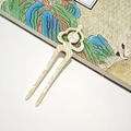 Elegant pearlescent white marble acetate U-shaped hair fork with hollow cloud design - Shell White