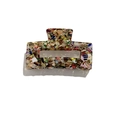 French hollow rectangular hair claw clip with colorful floral pattern for women - Black Mixed Floral
