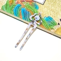 U-shaped hair pin with elegant blue and white marble texture acetate finish - Grey Blue Floral